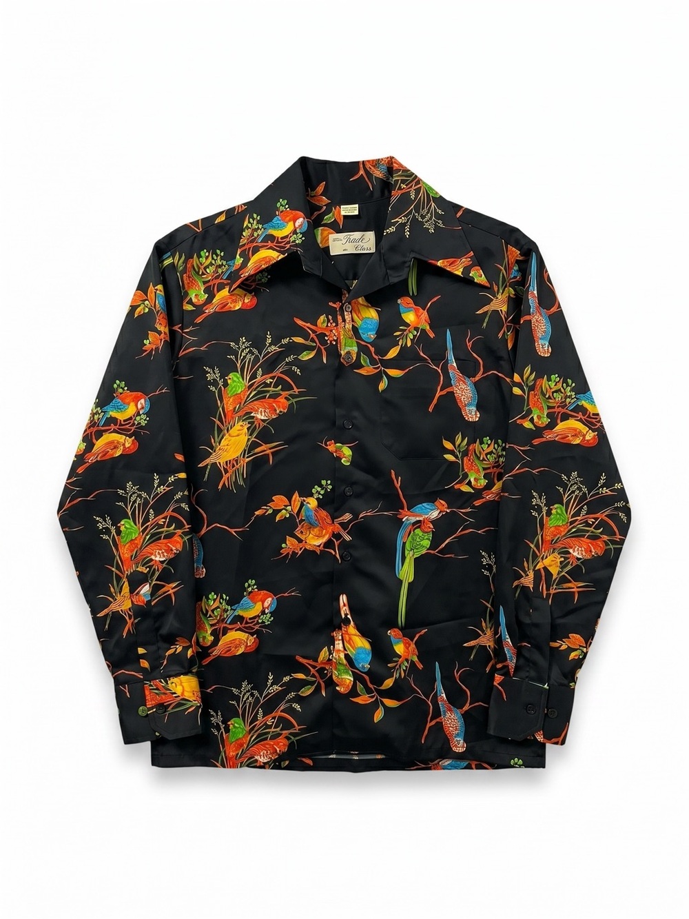 Vintage 70s Touch of Class Black Satin Butterfly Collar Disco Shirt Mens Large